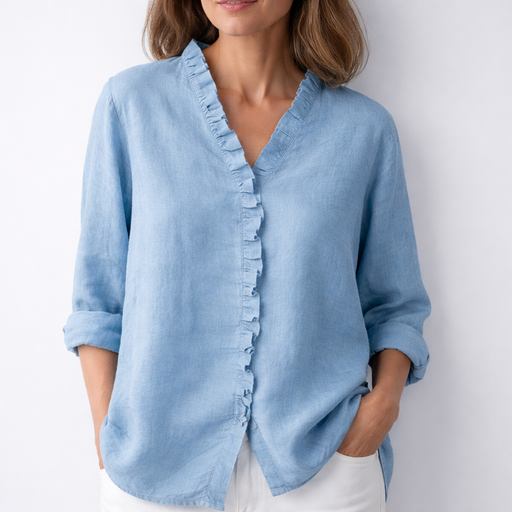 Sanelle | Elegant Ruffled Shirt in Cotton and Linen