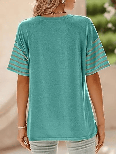 Womens Oversized Crewneck Casual Color Block Striped Shirts Blouses