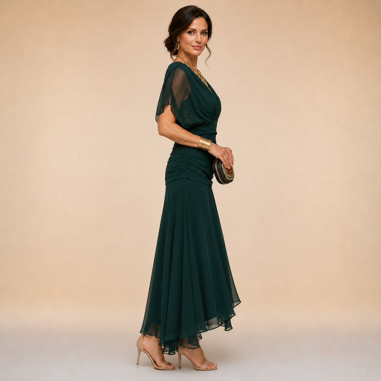 Emma | Draped V-Neck Evening Maxi Dress