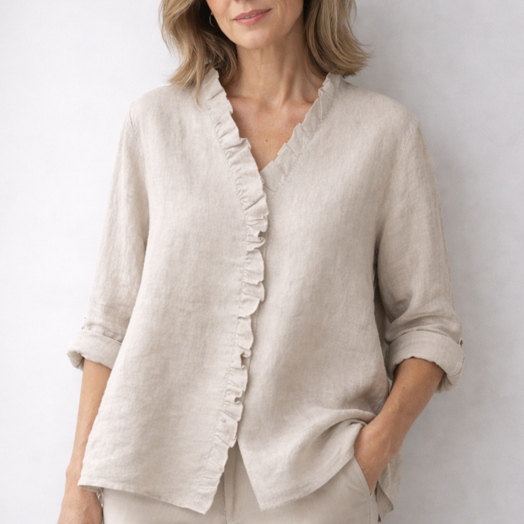 Sanelle | Elegant Ruffled Shirt in Cotton and Linen