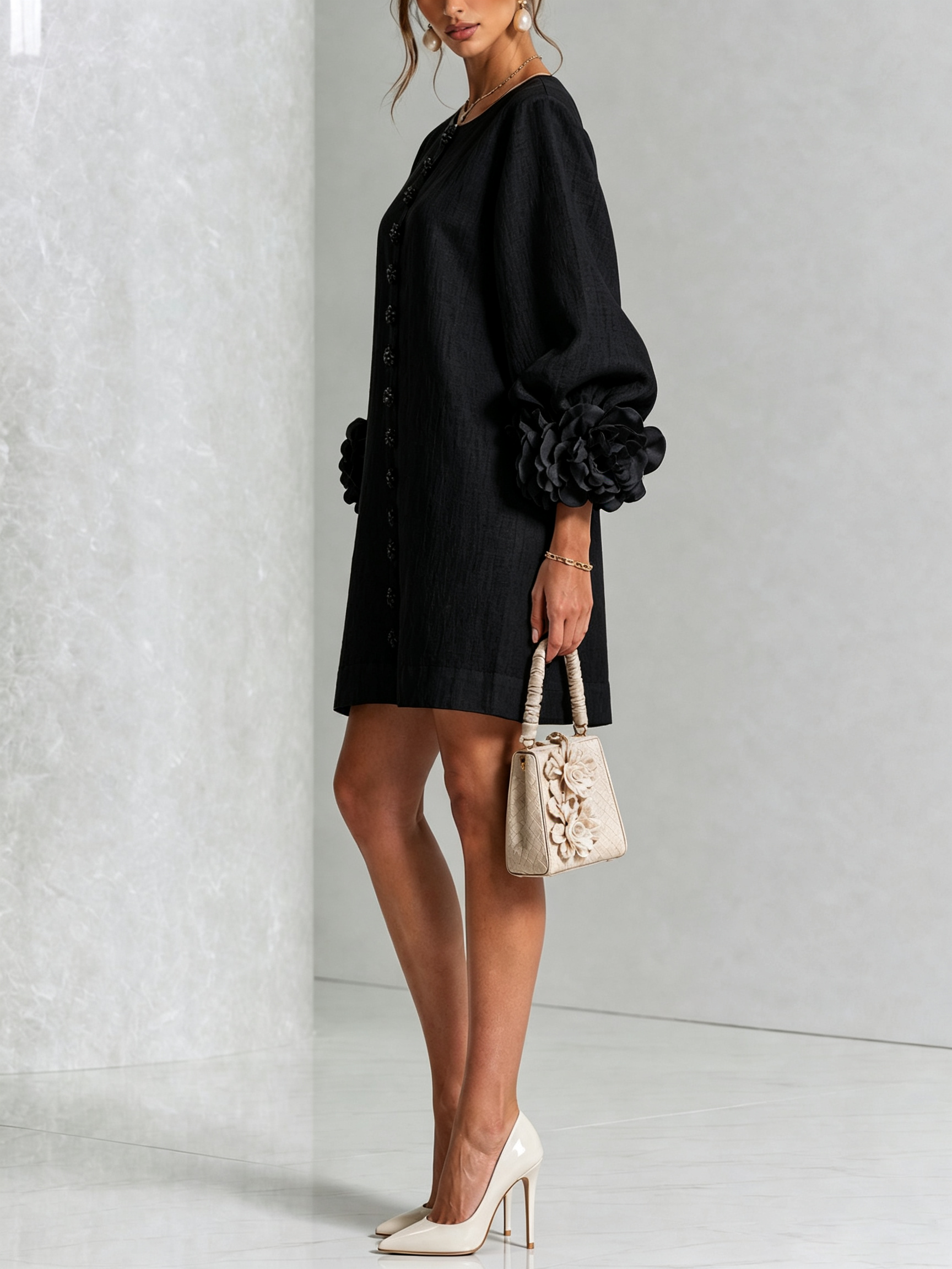 Florence | Floral Sleeve Button-Front Mini Dress