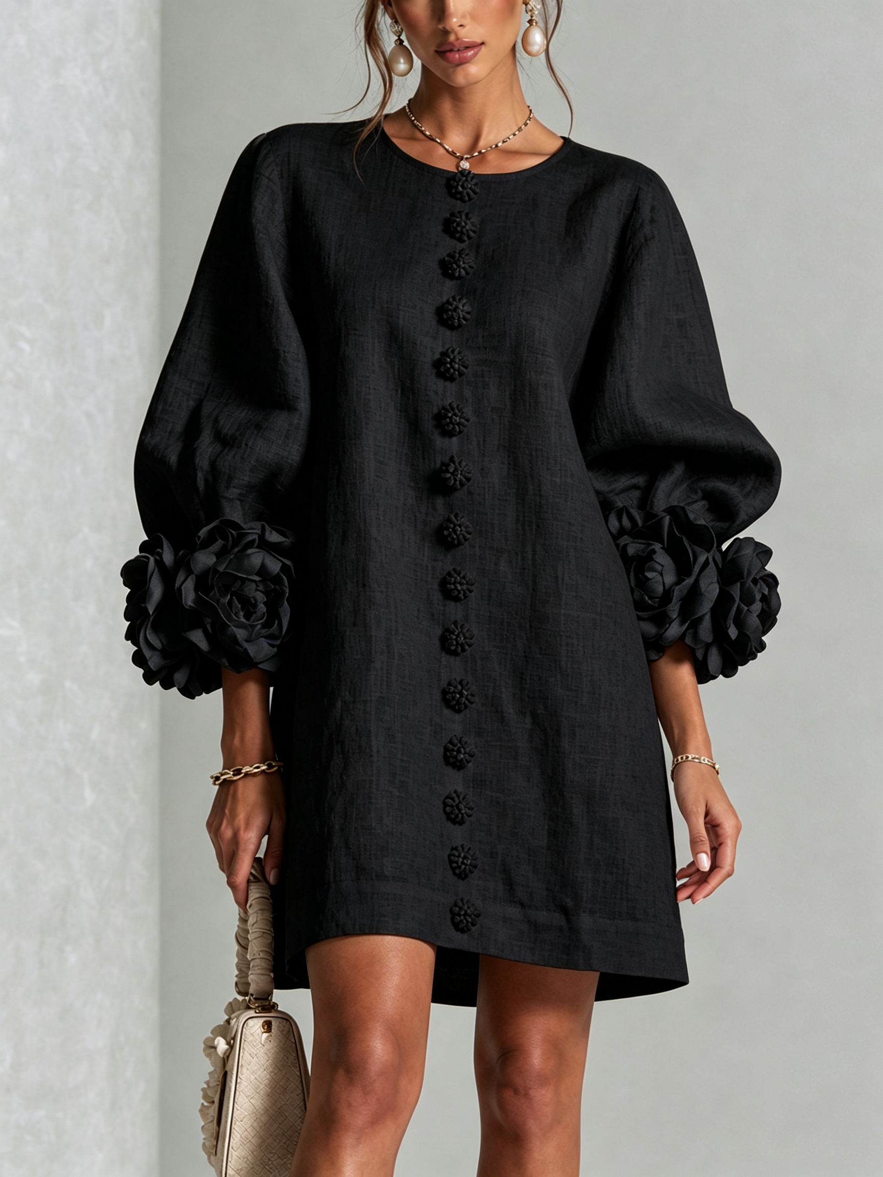 Florence | Floral Sleeve Button-Front Mini Dress