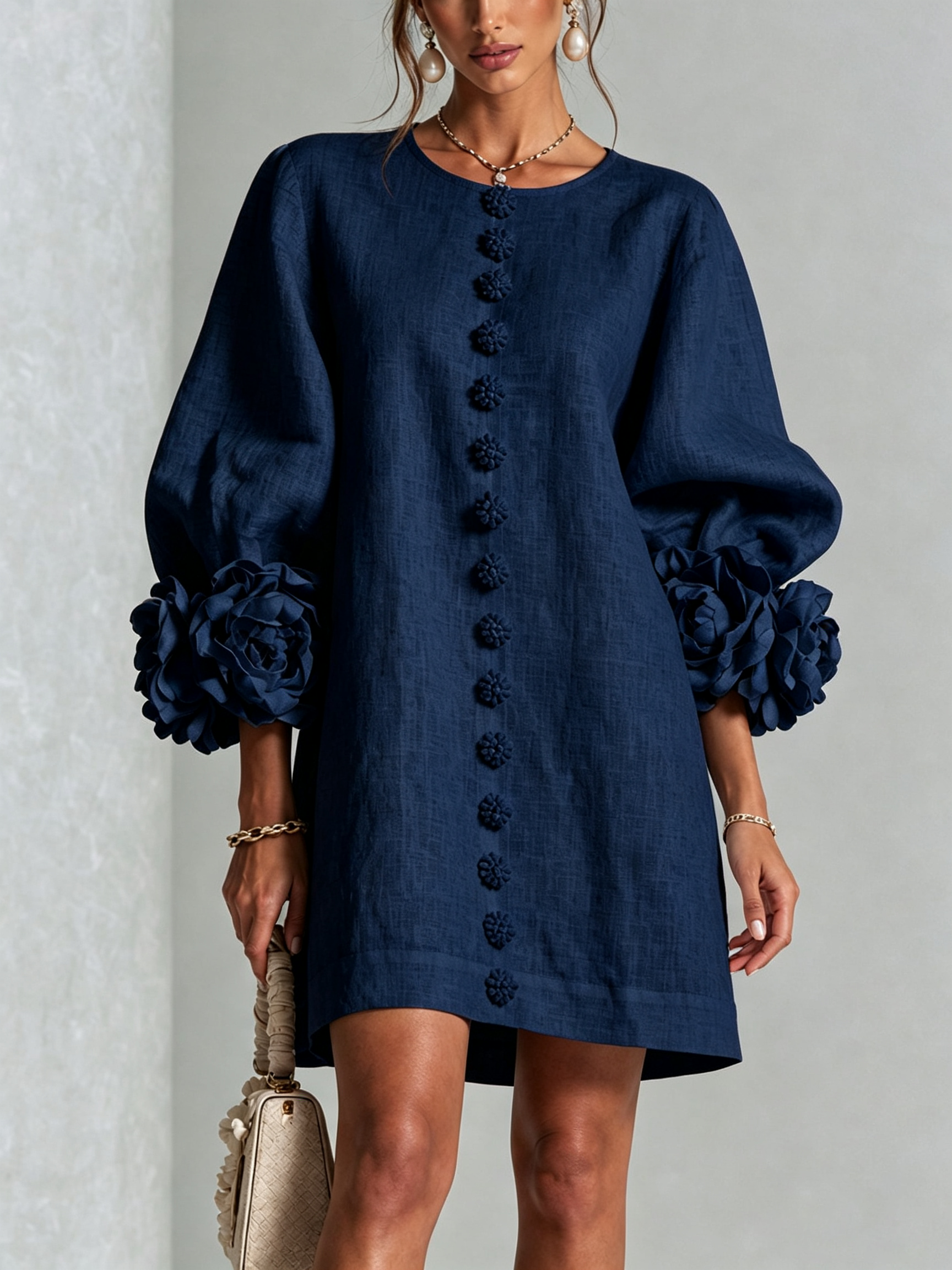 Florence | Floral Sleeve Button-Front Mini Dress
