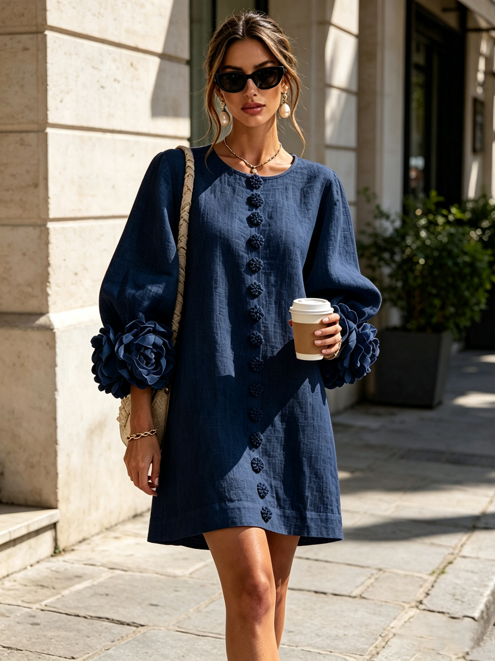 Florence | Floral Sleeve Button-Front Mini Dress