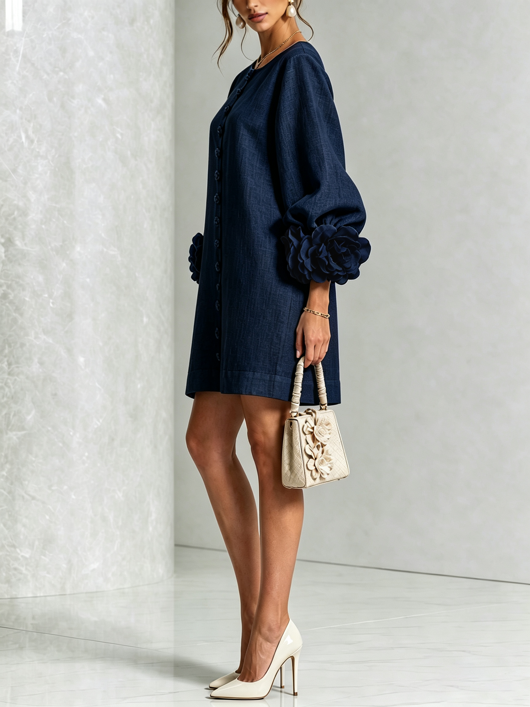 Florence | Floral Sleeve Button-Front Mini Dress