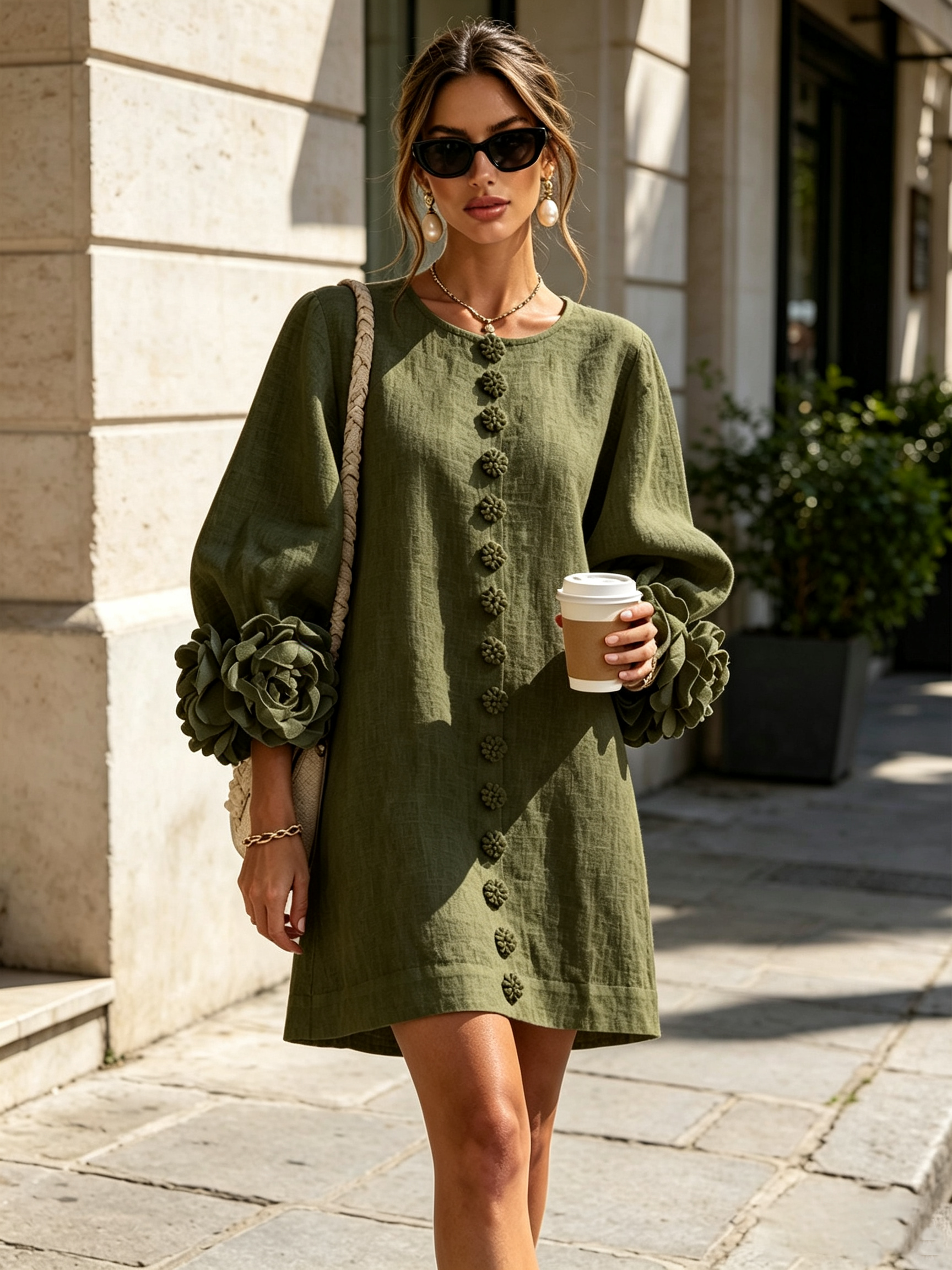 Florence | Floral Sleeve Button-Front Mini Dress
