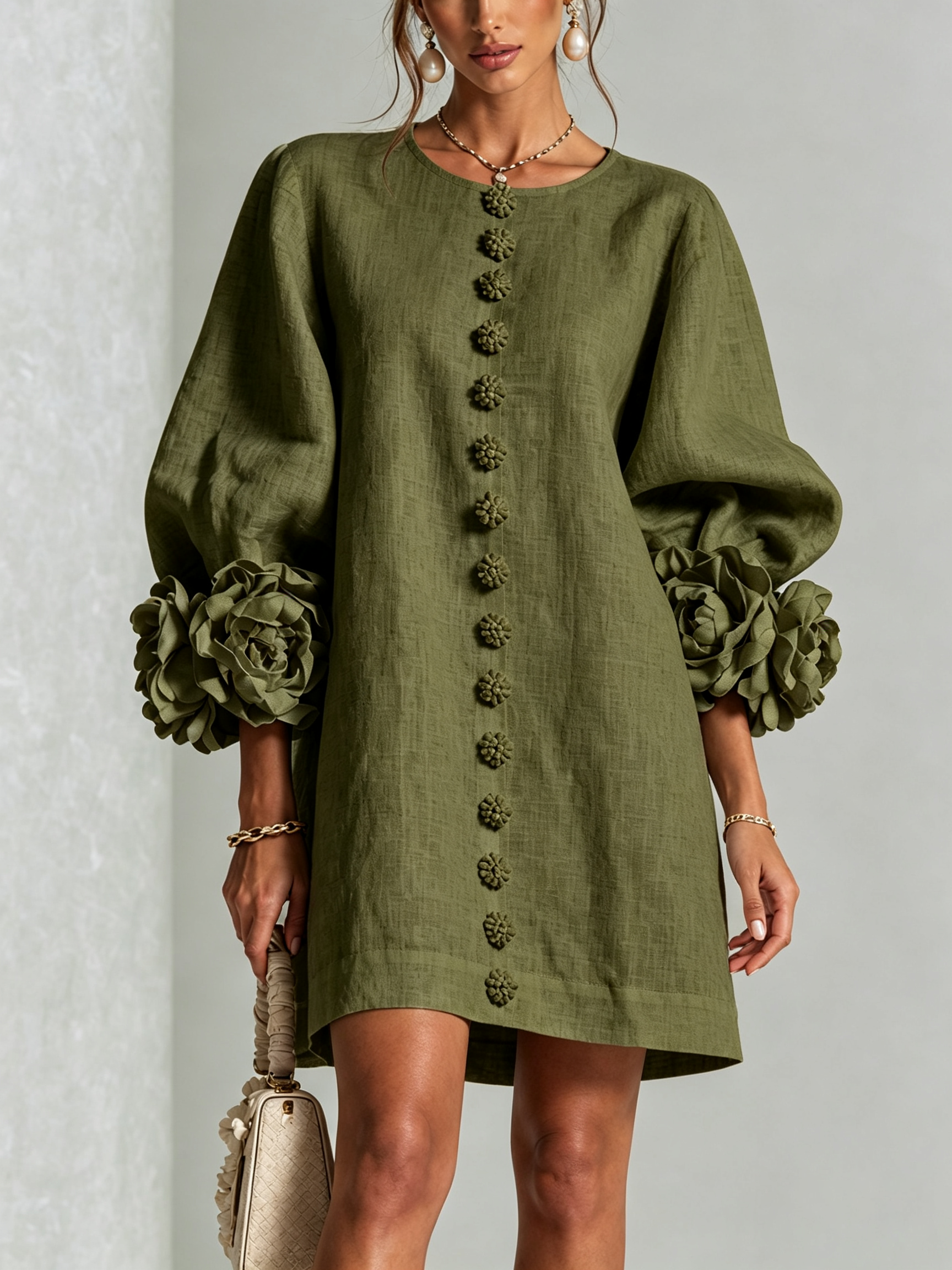 Florence | Floral Sleeve Button-Front Mini Dress