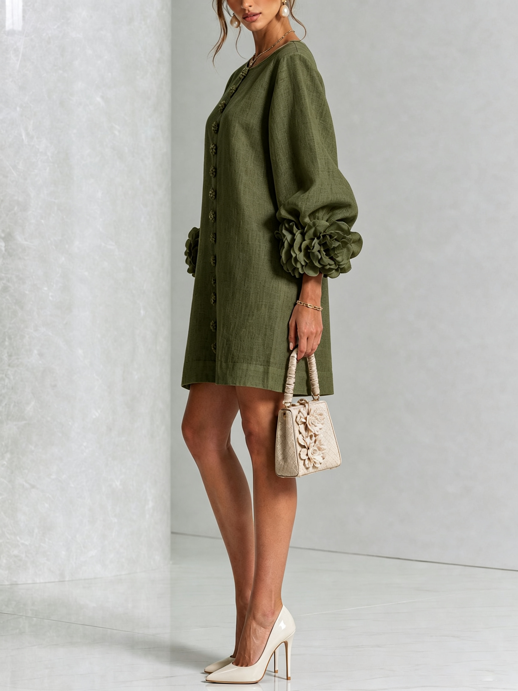 Florence | Floral Sleeve Button-Front Mini Dress