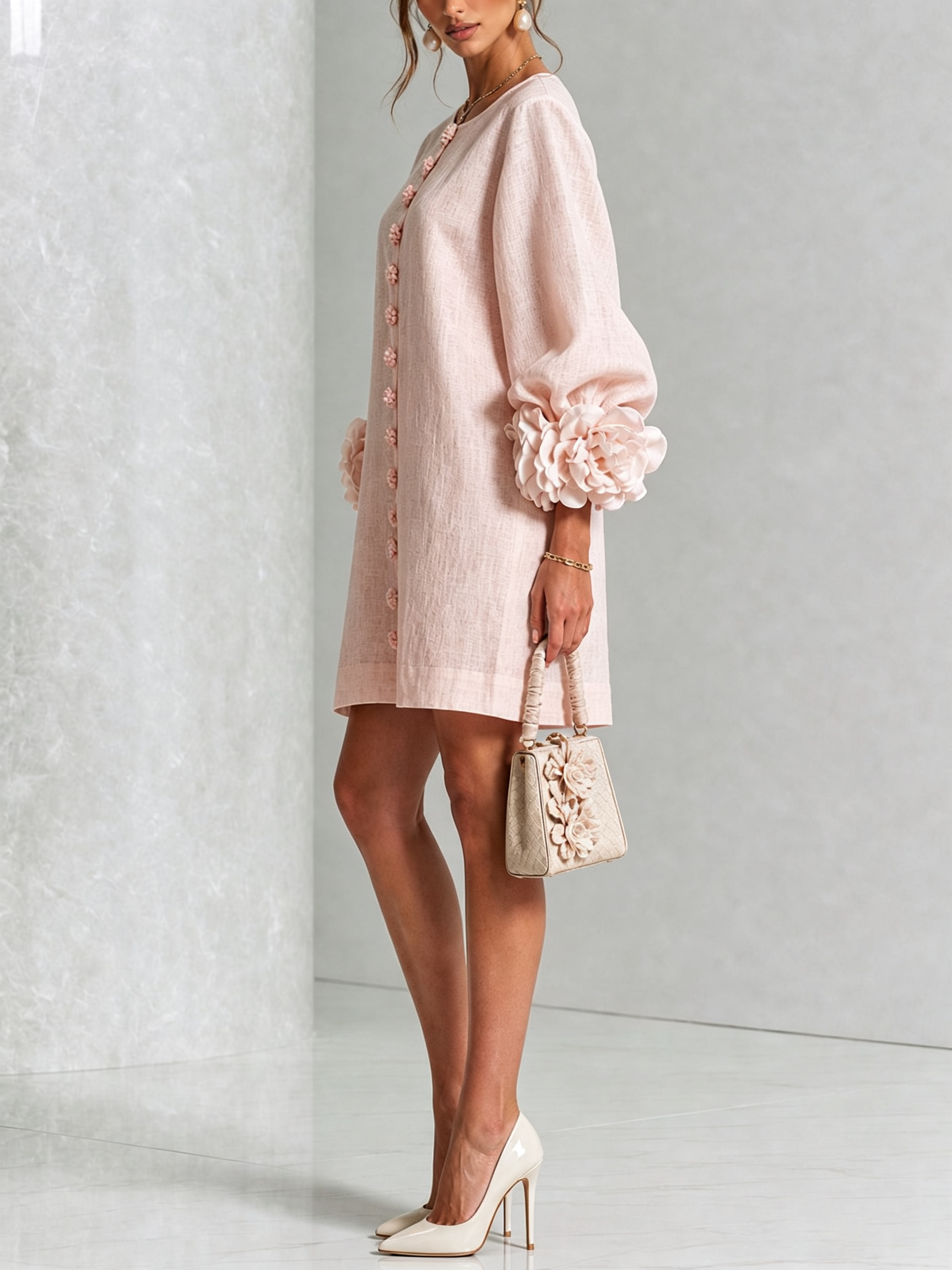 Florence | Floral Sleeve Button-Front Mini Dress