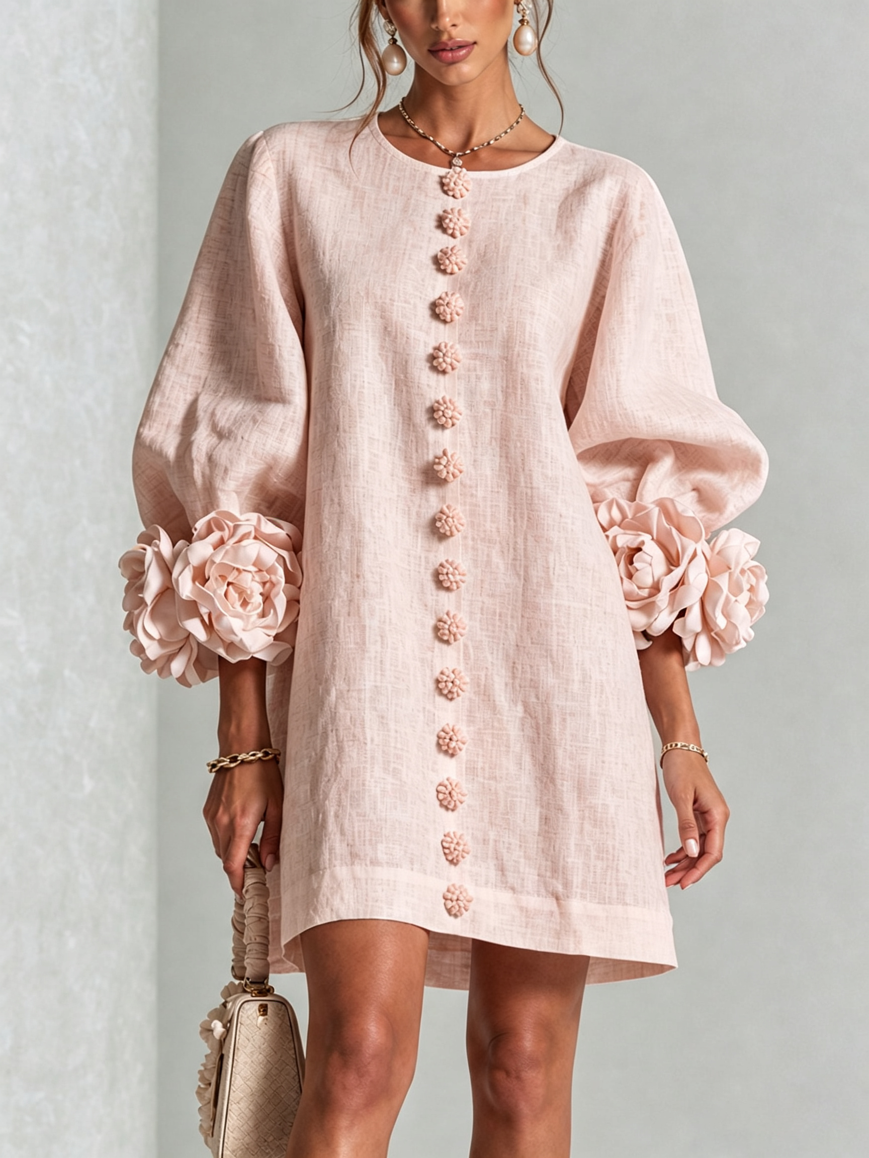 Florence | Floral Sleeve Button-Front Mini Dress