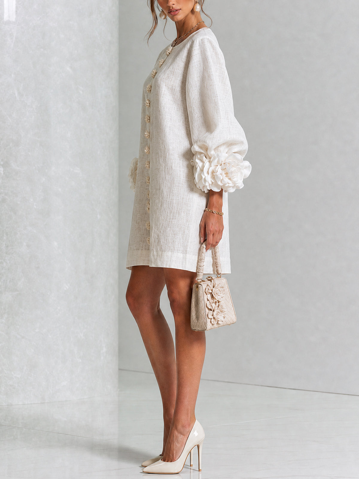 Florence | Floral Sleeve Button-Front Mini Dress