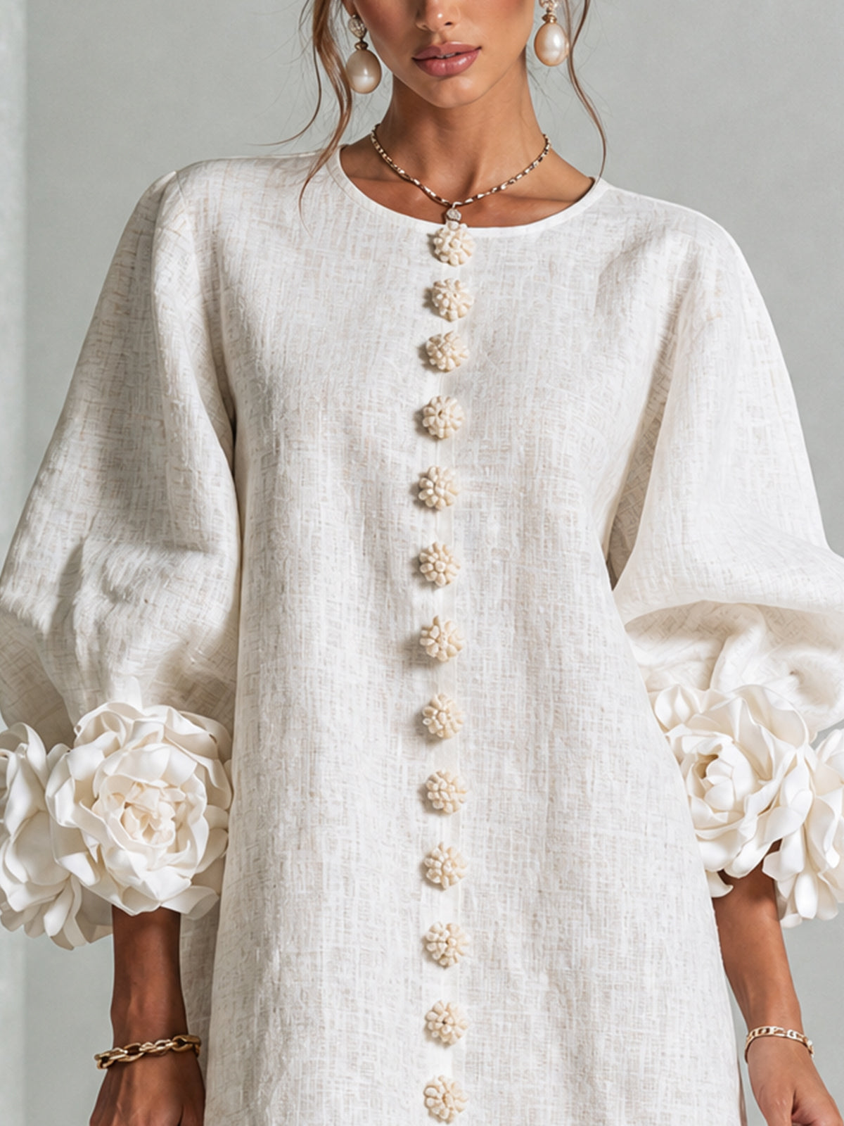 Florence | Floral Sleeve Button-Front Mini Dress