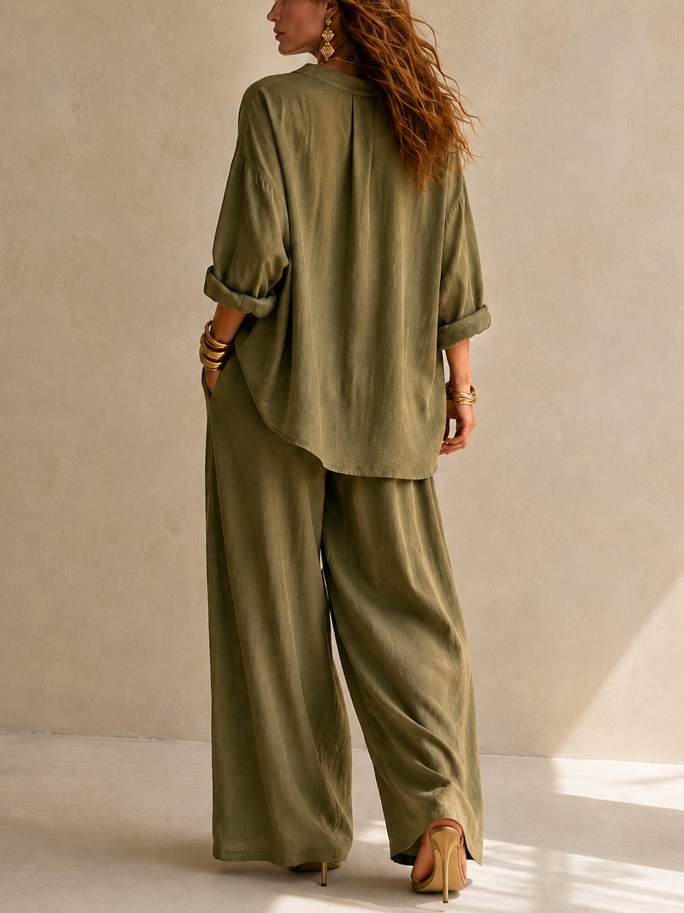 OLIVIA | V-NECK WIDE-LEG TWO-PIECE SET