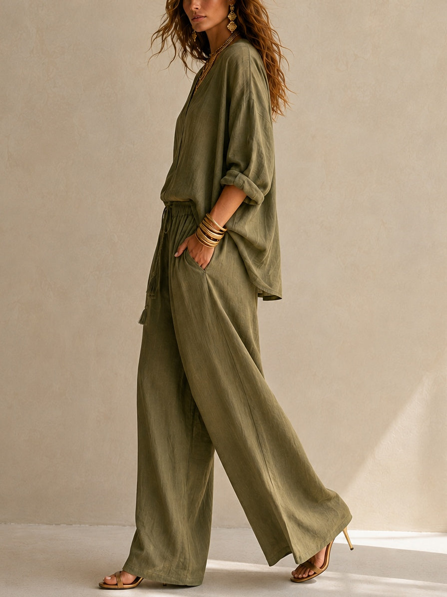 OLIVIA | V-NECK WIDE-LEG TWO-PIECE SET