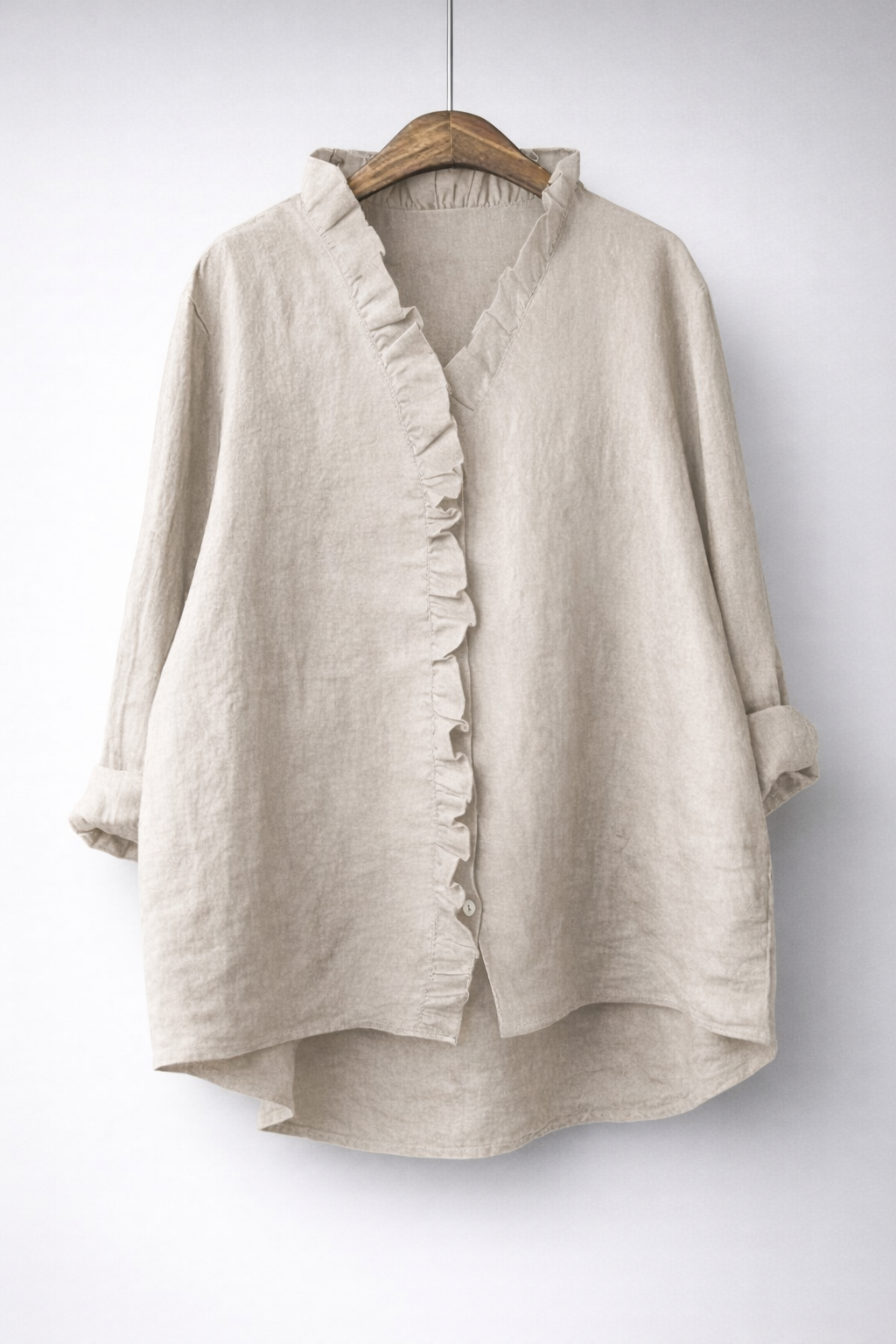 Sanelle | Elegant Ruffled Shirt in Cotton and Linen