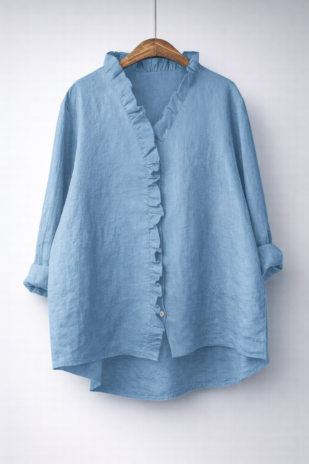 Sanelle | Elegant Ruffled Shirt in Cotton and Linen