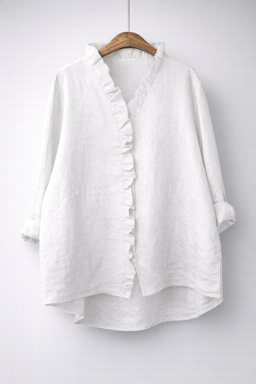 Sanelle | Elegant Ruffled Shirt in Cotton and Linen