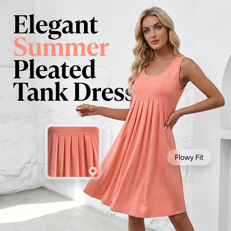 Sleeveless pleated skirt, tank top dress, casual and versatile style