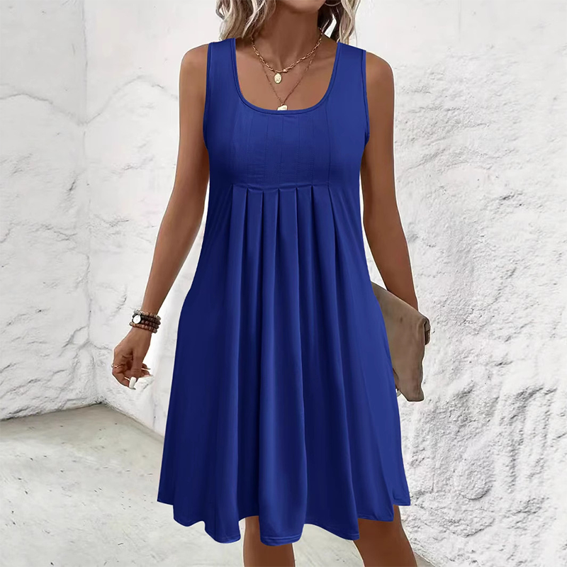 Sleeveless pleated skirt, tank top dress, casual and versatile style