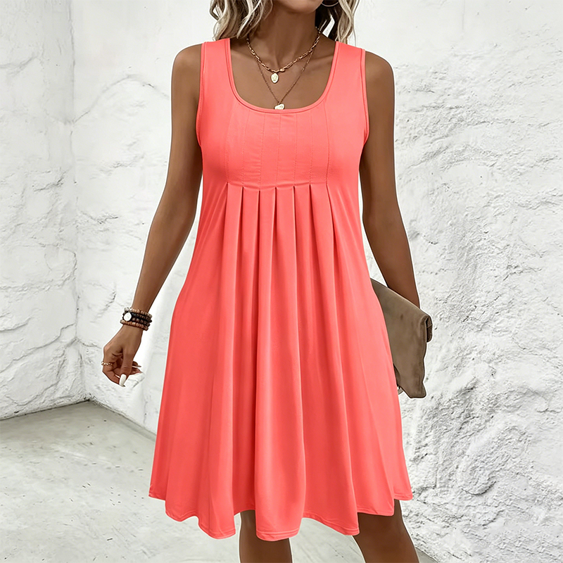 Sleeveless pleated skirt, tank top dress, casual and versatile style