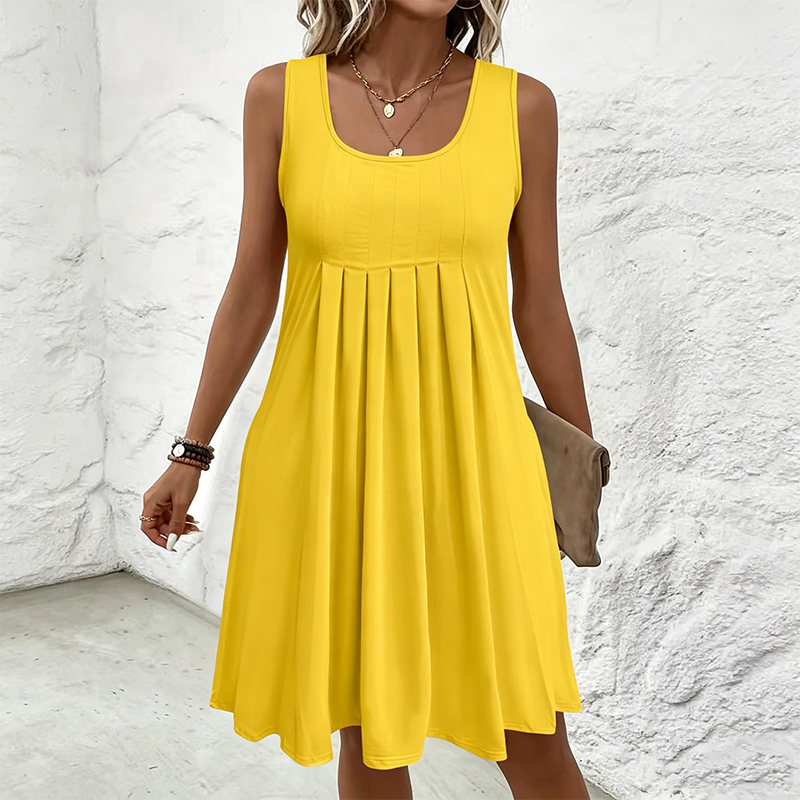 Sleeveless pleated skirt, tank top dress, casual and versatile style