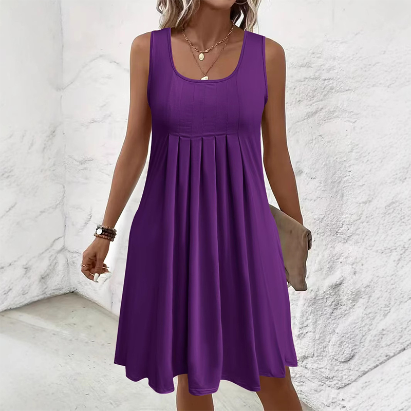 Sleeveless pleated skirt, tank top dress, casual and versatile style