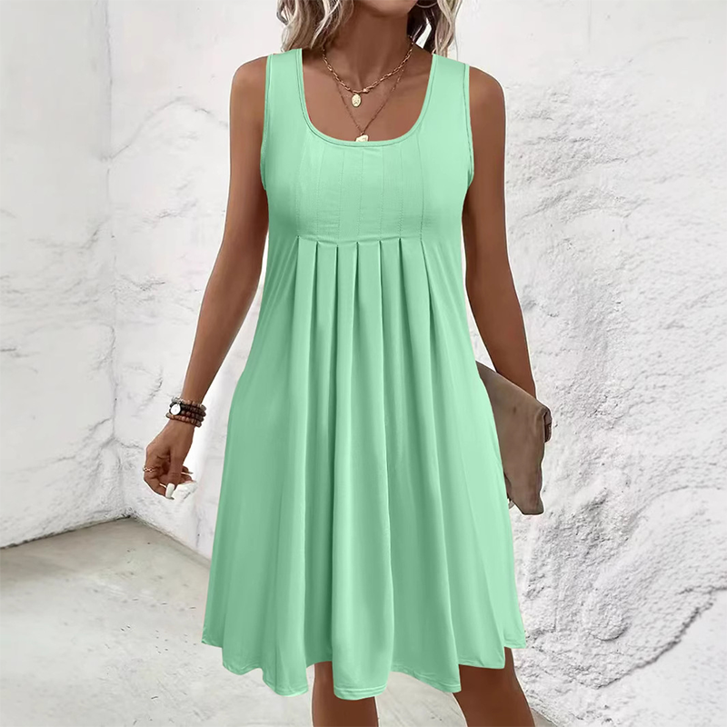 Sleeveless pleated skirt, tank top dress, casual and versatile style