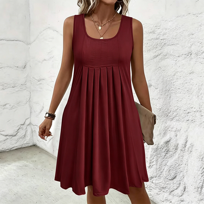 Sleeveless pleated skirt, tank top dress, casual and versatile style